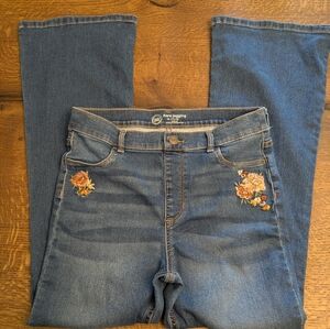 Blue Flare Jeggings with Floral Embroidery